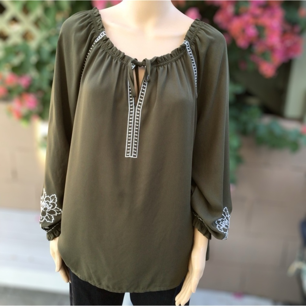 Soho Green Embellished 3/4 Sleeve Blouse
